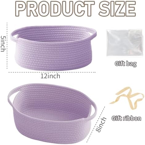 JMvicyroam Small Woven Basket, Empty Gift Basket, Purple/2 Pack