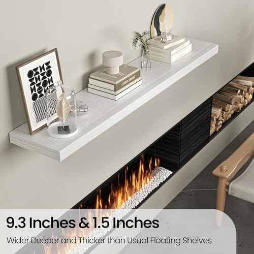 Floating Shelves for Wall, 72"W x 9.3"D x 1.5"H, Long Wooden Wall Mounted Display Shelves with Invisible Brackets for Living Room, Bedroom, Bathroom, Kitchen Decor and Storage, Set of 2, White