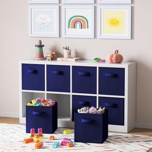 Storage Cubes Pack Of 8 - Standard Size Cube Storage Bin 10.5x10.5x11 With Dual Handles For Easy Carrying- Fabric Storage Bins Collapsible (Navy)