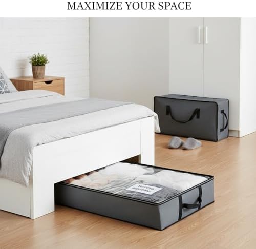 Under Bed Storage Bag with Handles, Foldable Polyester Container for Clothes & Bedding, Low Profile 39.4 x 19.7 x 5.9 Inches, Dark Gray