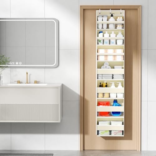 Mefirt Over The Door Organizer, 7 Tier Door Hanging Organizers with 7 Large Pockets 14 Side Pockets, Behind Door Storage Hanging Shelves for Closet Bathroom Bedroom Nursery