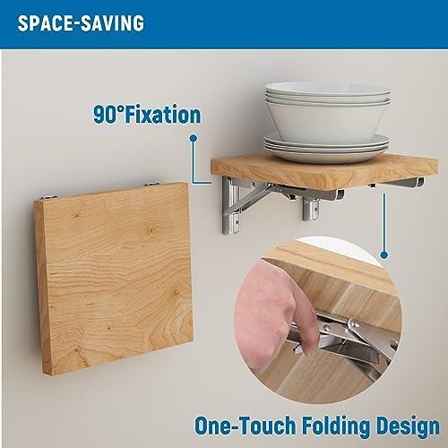 LEOPO 12 Inch Folding Shelf Brackets, 2 Pack Foldable Shelf Supports | Heavy Duty Triangle Wall Mounted Collapsible Brackets for Fold Down Table, Space Saving for Bench Table, Stainless Steel