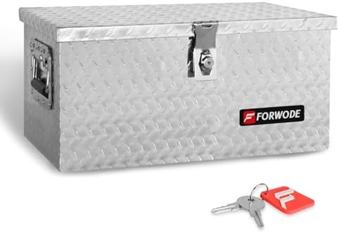 FORWODE 20 Inch Aluminum Truck Tool Box Lockable Truck Bed Tool Box Waterproof Truck Bed Storage Box with Side Handle Small Truck Tool Chest for Pickup, Truck Bed, RV, Trailer & Garage (Silver)
