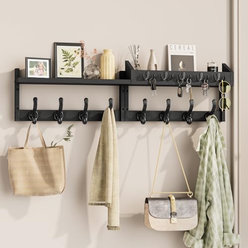 Evermagin 35" Coat Rack Wall Mount with Shelf & 13 Hooks, Entryway, Black