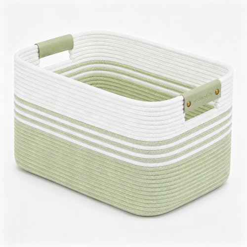 19.2GAL Sturdy Large Laundry Basket with Handles for Bathroom, Dorm Dirty Clothes, Portable Aesthetic Boho Cute Woven Storage Blanket Baskets for Living Room Decor Girls Boys Pets Toys White Green