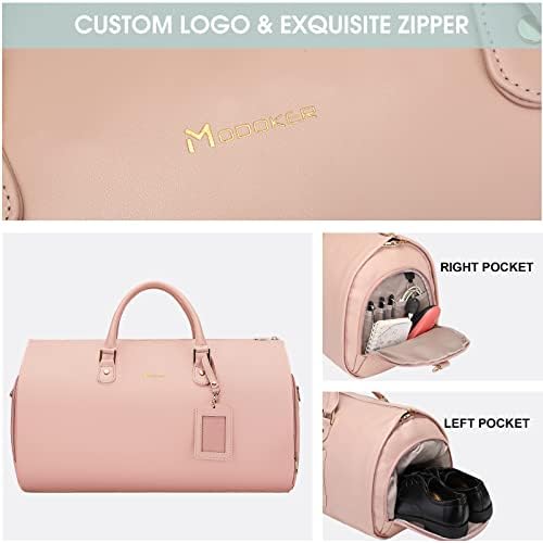 Modoker 2-in-1 PU Leather Garment Duffle Bag with Shoulder Strap, Pink