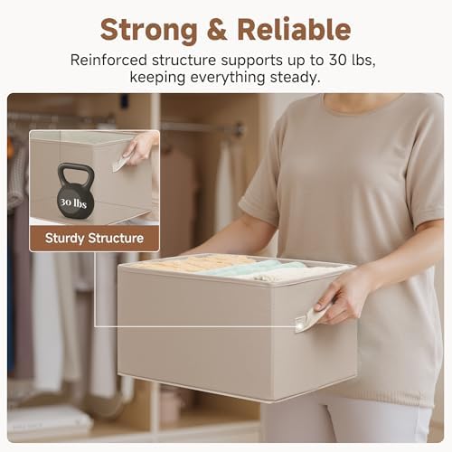 StorageWorks Closet Storage Bins, Light Brown, Large, 3-Pack | Closet Organizer Storage Baskets, Fabric Storage Bins for Shelves, Closet Organization, Organizer Bins