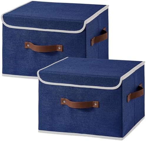 2PCS Storage Boxes Baskets with Lid Foldable Fabric Storage Bins