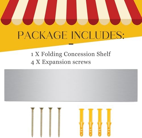Vercraft Stainless Steel Folding Shelf Wall Mounted, Commercial Concession Serving Shelf for Food Truck, Trailer Window, Kitchen, Restaurant, Garage, Utility Room(12"x47")