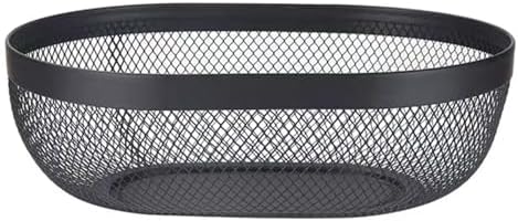 AJIODA Metal Mesh Steel Basket, Oval Metal Wire Storage Organizer Baskets Multi Functional Kitchen Baskets Countertop Fruit Baskets Garden Harvest Basket for Kitchen Picnic Decor Cabinet Home, Black