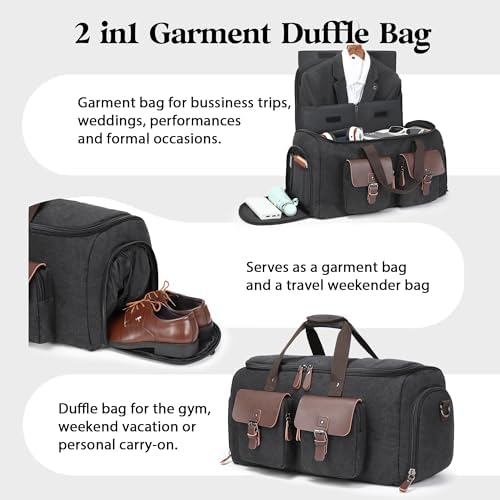 Wildroad Garment Bags for Travel - Canvas Duffle Bag with Shoe Compartment