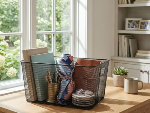 YBM Home Wire Mesh Kitchen Storage Basket Organizer for Organizing Household Pantry and Kitchen Cabinets - Multipurpose Wire Storage Baskets for Home, Dorm Room, Garage, Black