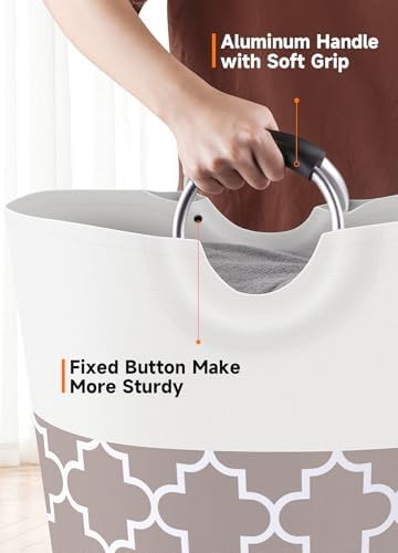 Large Laundry Basket, 75L Tall Collapsible Hamper with Handles, Khaki