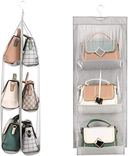 HAN SHENG 6-Pocket Clear Hanging Purse Organizer for Closet, Grey, 1 Pack