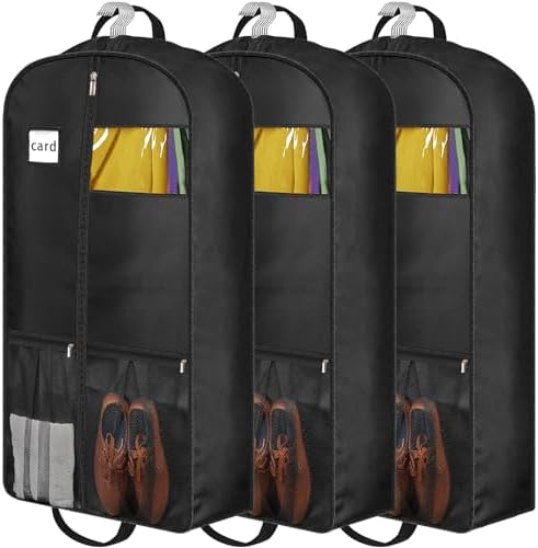 8" Gusseted Heavy Duty Garment Bags for Travel 43"" Suit Bags for Closet Storage Hanging Clothes Bag with Pockets Mens Suit Holder for Shirts, Coats, Dresses, 3 Pack