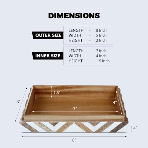 Handicrafts Home White Decorative Storage Box with Lid Wooden Desk Organizer Box Office Storage Box for Workspace Desk Decor Organizer – Resin Inlay Marquet Array Collection - 5x7x1.5