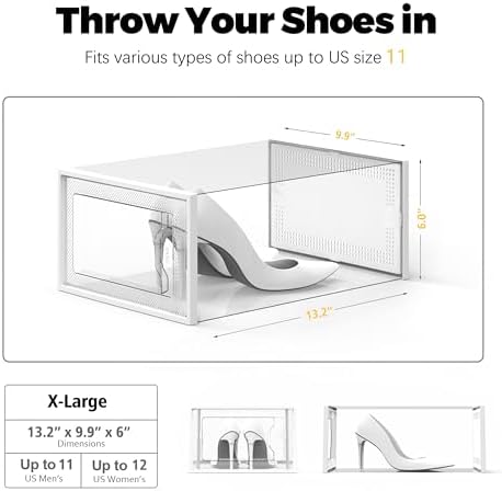 SEE SPRING X-Large Shoe Storage Box Fit Size 11, Clear Plastic Stackable Shoe Organizer for Closet, Space Saving Foldable Shoe Rack Sneaker Container Bin Holder, 12 Pack Clear