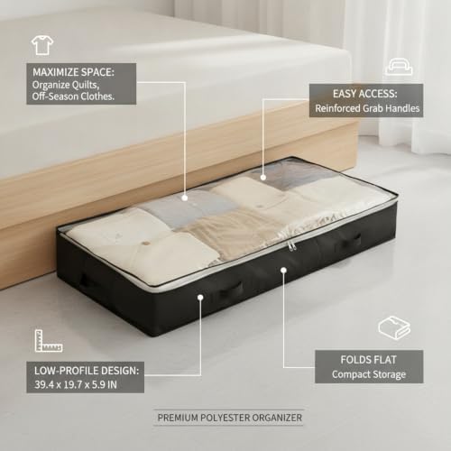 Maximize Bedroom Space with Under Bed Storage Bag - Durable Polyester Organizer for Quilts & Clothes, 39.4 x 19.7 x 5.9 Inches, 1 Pack