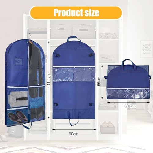 1 Pack Garment Bag for Travel Storage,Dance Costumes Competition Bag,Girls Dress Recital Dance Bag Kids Garment Bags for Hanging Clothes,Clear Cheer Uniform Garment Bag with Buckle.Blue