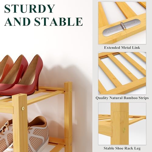 Smiry Bamboo Shoe Rack, 12 Vertical Slats, 5 Tier - 26.8" Wide, Natural