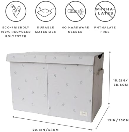 3 Sprouts Recycled Fabric Toy Chest, Extra Large, With Lid, Blueberry Taupe