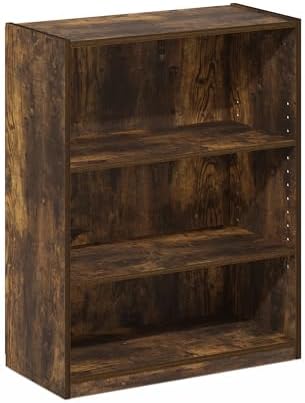 Furinno GEHRY Book Shelf, 3-Tier Small Bookshelf, Bookcase with Adjustable Shelves, 11.6 x 24.8 x 31.6, for Organization and Storage, for Living Room, Bedroom, Home Office, Amber Pine