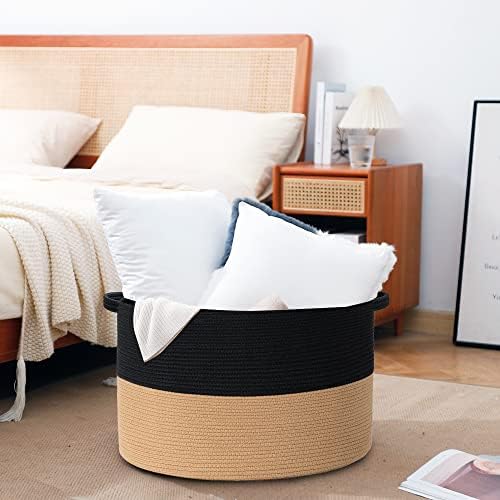 MEGASKET Extra Large Storage Basket, 22" X 14" Blanket Storage for Living Room, Decorative Kids Dog Toy Bin Box, Big Woven Cotton Rope Baskets for Organizing, Farmhouse Blanket Pillow Holder Organizer