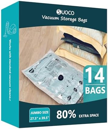 Vacuum Storage Bags, Compression Packing Space Saver Seal Bags for Clothing Bedding Comforters Blankets Pillows, 14 Jumbo