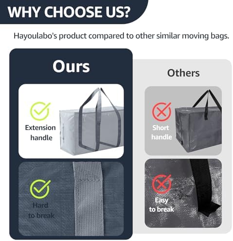 Moving Bags Heavy Duty Extra Large, Moving Boxes, Moving Supplies Essentials,Storage Bins with Lids, Plastic Packing Totes, Storage Bags for Clothes with Handles & Zippers(Grey, 8 Pack)