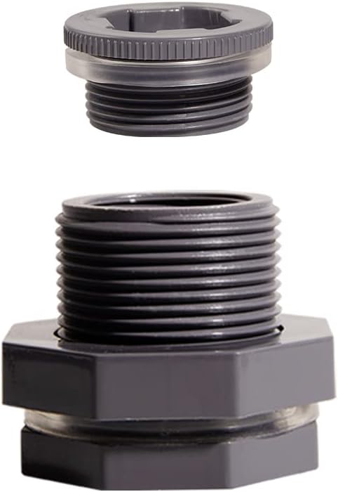 Ququyi 1 Inch PVC Bulkhead Water Tank Connector Adapter Fitting with Plugs Thru-Bulk Pipe Fitting for Rain Barrels, Aquariums, Ponds(Set of 1)