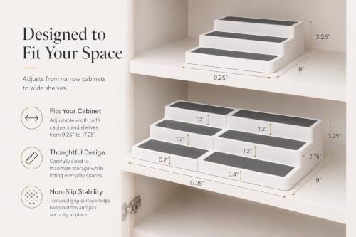 Pack of 1, Expandable 3 Tiered Spice Rack Organizer for Cabinet and Kitchen Pantry Shelf - Non-Slip Shelves for Spices, Seasoning, Canned Food, Medicine Cabinet Organizer - Includes Silicone Funnels