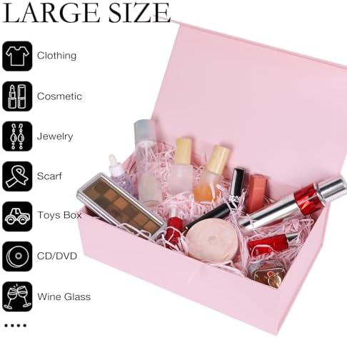 LFBOX Pink Gift Box with Magnetic Lids 13.8x8.3x4.4 in, Large Bridesmaid Groomsman Proposal Boxes 5 Pack, Collapsible Rectangle Storage Box | Large Bridesmaid Groomsman Proposal Boxes,13.8x8.3x4.4 in, Collapsible Rectangle Storage Box