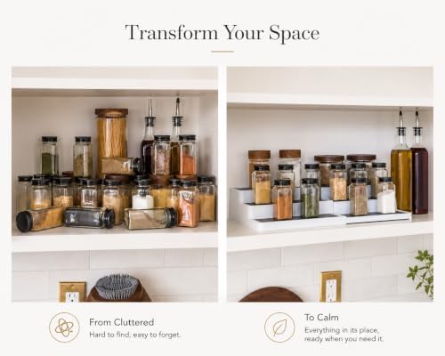 Pack of 2, Expandable 3 Tiered Spice Rack Organizer for Cabinet and Kitchen Pantry Shelf - Non-Slip Shelves for Spices, Seasoning, Canned Food, Medicine Cabinet Organizer - Includes Silicone Funnels