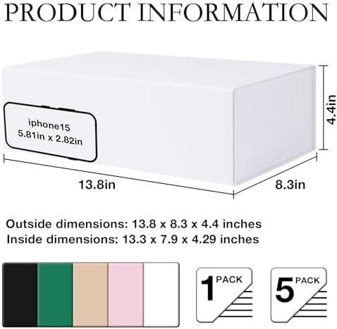 LFBOX White Gift Box with Magnetic Lids 5 Pack | Large Bridesmaid Groomsman Proposal Boxes,13.8x8.3x4.4 in, Collapsible Rectangle Storage Box