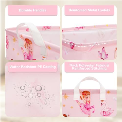 Kids Basket with Handles, Storage Toy Box for Girls, Ballet