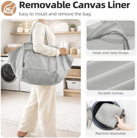 STORAGE MANIAC Collapsible Laundry Cart with Wheels 35.6"H Removable Canvas Bag Rolling Laundry Hamper Clothes Basket with Wheels, Sturdy Steel Frame Folding for Small Narrow Space Easy Storage, Grey