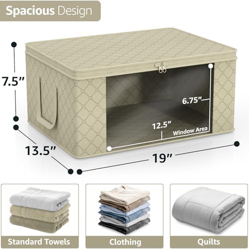 Sorbus Medium Clothes Storage Bags - Foldable Blanket Storage Bins for Organizing Bedroom, Closet, Clothing, Comforter, Organization with Clear Window, Lids and Carry Handles - Set of 8