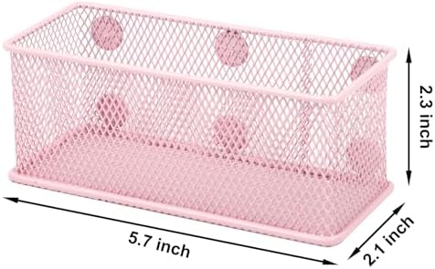 EASEPRES Magnetic Pencil Holder Set of 3 - Wire Mesh Storage Baskets Organizer with Strong Magnets - Perfect for Whiteboard, Refrigerator and Locker Accessories, Pink