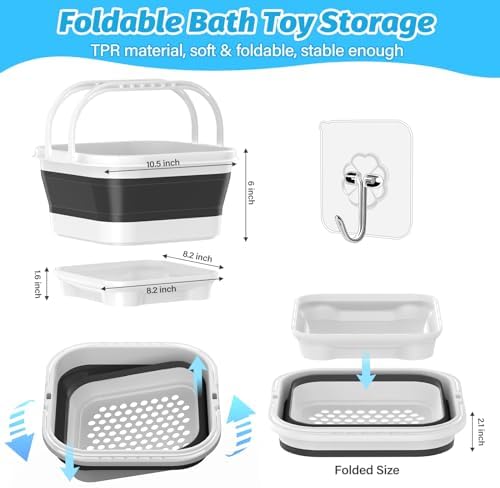 Anivia Foldable Bath Toy Storage Organizer with Removable Base, Black