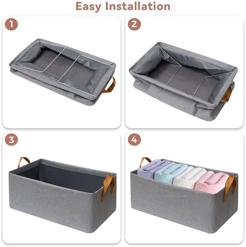 SNWDN 4 Pack Closet Cloth Storage Bins with Handles （ Gray 15''L x 10.2''W x 8.2''H）