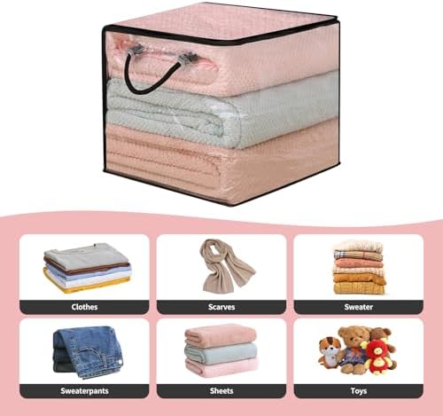10 PCS Clear Zippered Storage Bags with Handles,Sweater Storage with Two-Way Zipper,Foldable Closet Organizer Bed Sheet Organizer,Cube Plastic Organizer,Bag,Bin for Clothes,Towel-BK