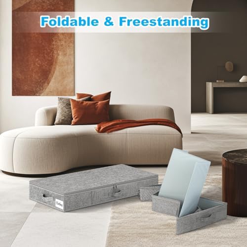 Under Bed Storage Container Bins 2 Pack, 4.5 Inch Slim Low Profile Underbed Clothes Storage Organizer for Dorm & Home, Use for Blanket and Toy Storage Box W/ Sturdy Bottom/Sides, Foldable Thick Fabric