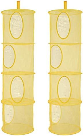 2Pcs Hanging Stuffed Animal Storage Hammock 4 Tiers, Yellow
