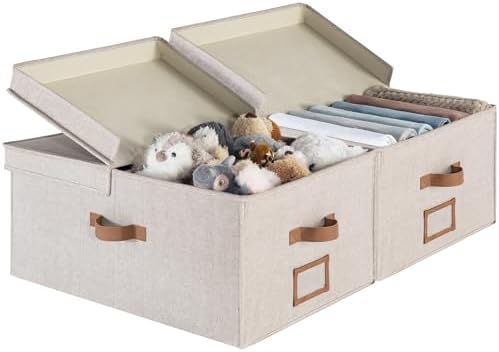 StorageWorks Large Decorative Storage Boxes with Lids, Light Brown