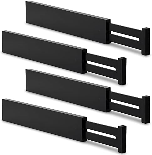Utoplike Bamboo Kitchen Drawer Divider, Black Utensil Drawers Organizer | Adjustable, Spring Loaded, Works in Kitchen, Dresser, Bathroom, Bedroom, Drawer, Desk, 2.4" H, Fit 17.8"-20.6" Inner Drawer