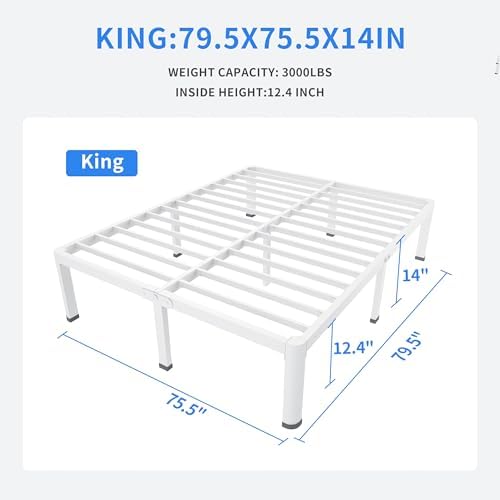 MAF 14 Inch King Metal Platform Bed Frame White with Round Corner Legs