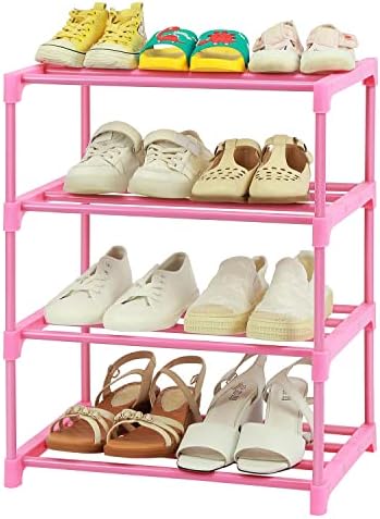HITHIM 4-Tier Free Standing Pink Shoe Racks, Lightweight Stackable Shelf