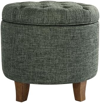 HomePop 19" Button Tufted Round Storage Ottoman - Green Clover Fabric
