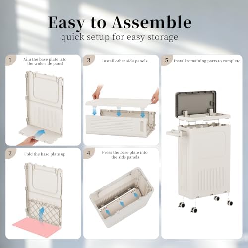 Slim Laundry Hamper with Lid 50L Rolling Basket