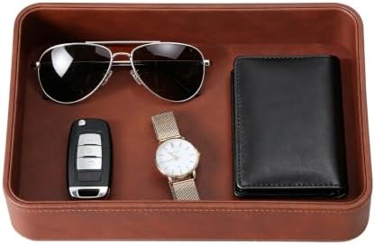 Valet Tray for Men, PU Leather Catchall Tray Nightstand Organizer